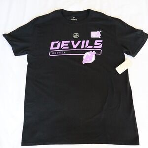 anatics New Jersey Devils T-Shirt Men's‎ L NWT Hockey Fights Cancer Black Purple